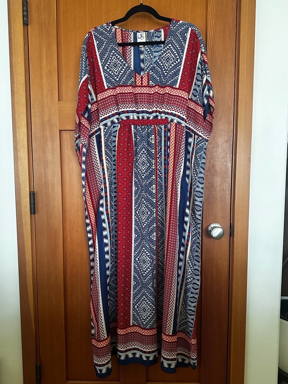 Boho Stripe Maxi CaftanDress in Red & Navy